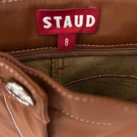 Staud natural brown faux-leather pants in size 8. - Picture 2 of 6